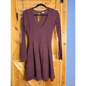 Hollister Ribbed Knit Long Sleeve Fit &‎ Flare Mini Dress Burgundy Casual